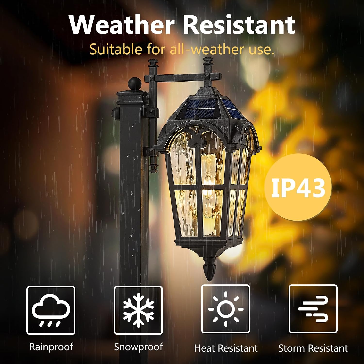 Emliviar Solar Pathway Light Outdoor, Garden Landscape Lighting Waterproof, 2700K LED Post Lamp with Remote Control, Black Pole Lantern with Water Ripple Glass, XE307PL-SL BK