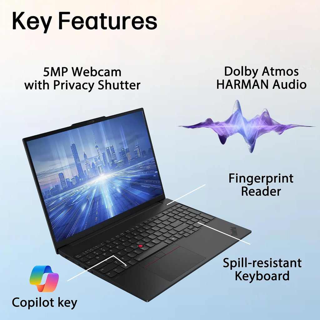 Lenovo ThinkPad E16 Gen 3 Laptop Computer for Office Business Daily use, Intel Ultra 7 255H, Arc 140T, 32GB DDR5 RAM, 1TB PCIe SSD, WiFi 6E, 16' FHD+, Webcam, Windows 11 Pro
