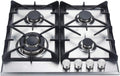 K&H 4 Burner 24 Inch Built-in LPG Gas Stove Top Stainless Steel Surface Cast Iron Cooktop UL/ETL Certified 4-24-SSW-LPG