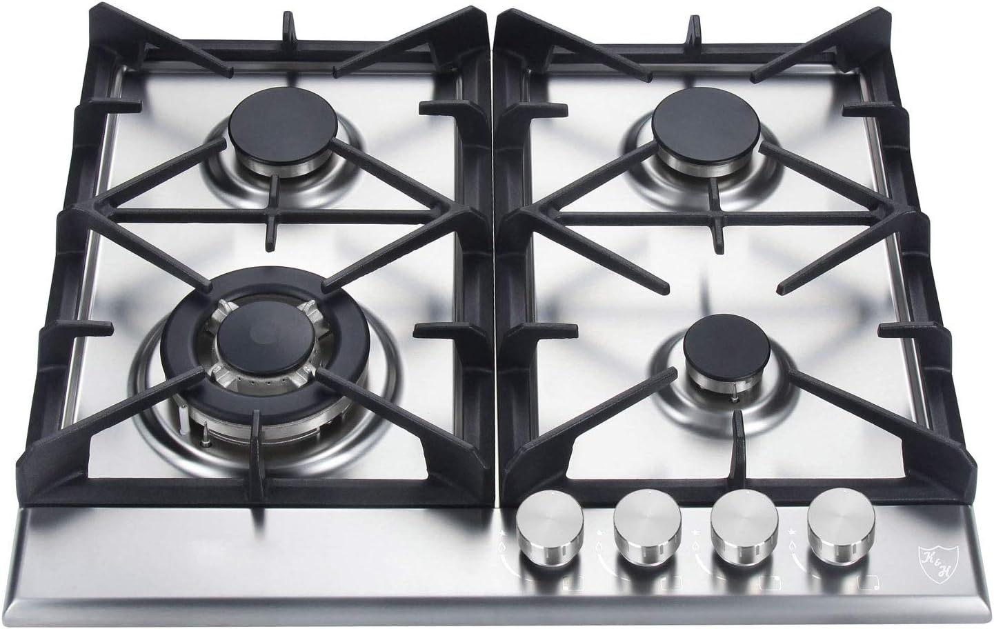 K&H 4 Burner 24 Inch Built-in LPG Gas Stove Top Stainless Steel Surface Cast Iron Cooktop UL/ETL Certified 4-24-SSW-LPG