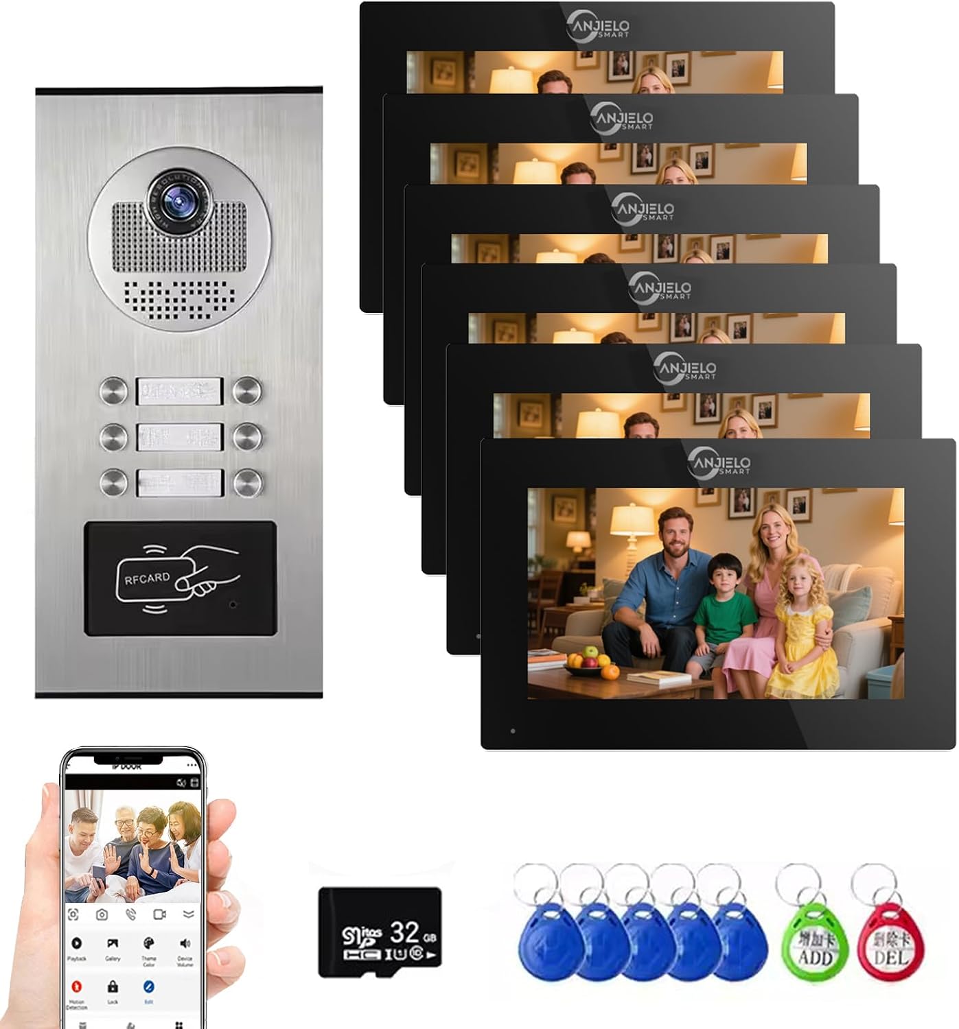 Wired Apartment Video Intercom System,1080P HD Video Doorbell, Compatible with 6 Units 7-inch Touchscreen,Supports Motion Detection,Two-Way Audio, Tuya Smart Home