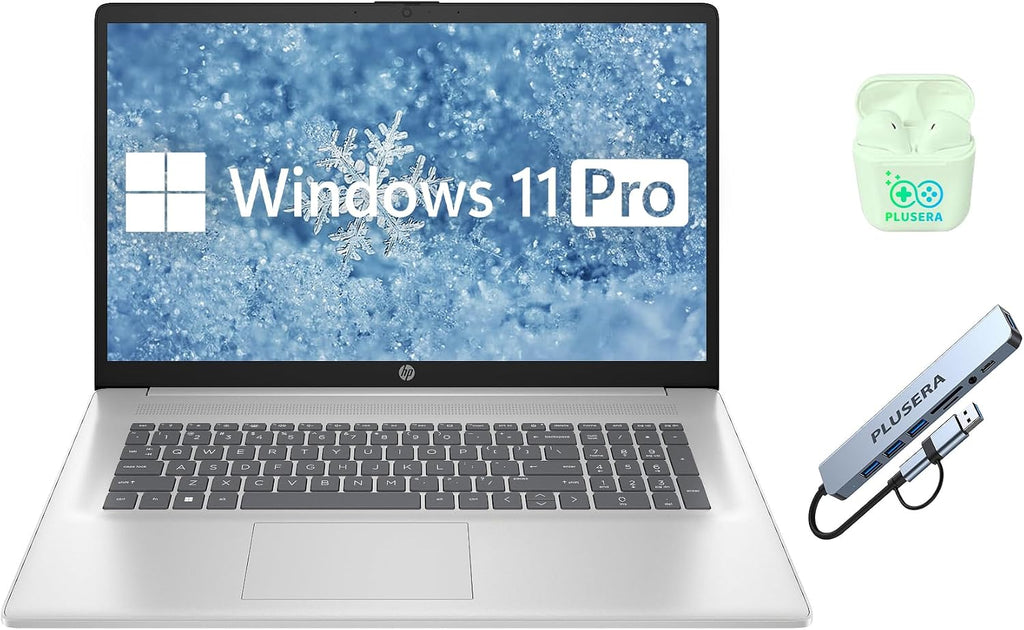 HP 17.3' HD+ Business & Student Laptop Computer, 32GB RAM 1TB SSD, 8-Cores Intel Core i3 Processor, Copilot AI-Ready, Windows 11 Pro, Wi-Fi 6, PLUSERA Earphones & 8-in-1 Hub, Natural Silver