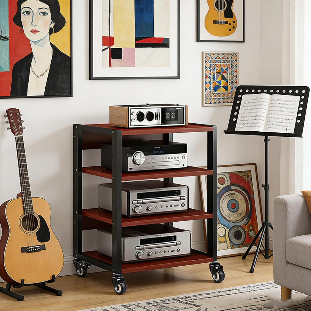 3/4/5Tier Media Rack with Shelf Height Adjustable Component Cabinets, Floor Standing Removable Stereo Cabinet Corner, Av Component Media Racks for Home, Office, and Theatres (4 Tier-YM)