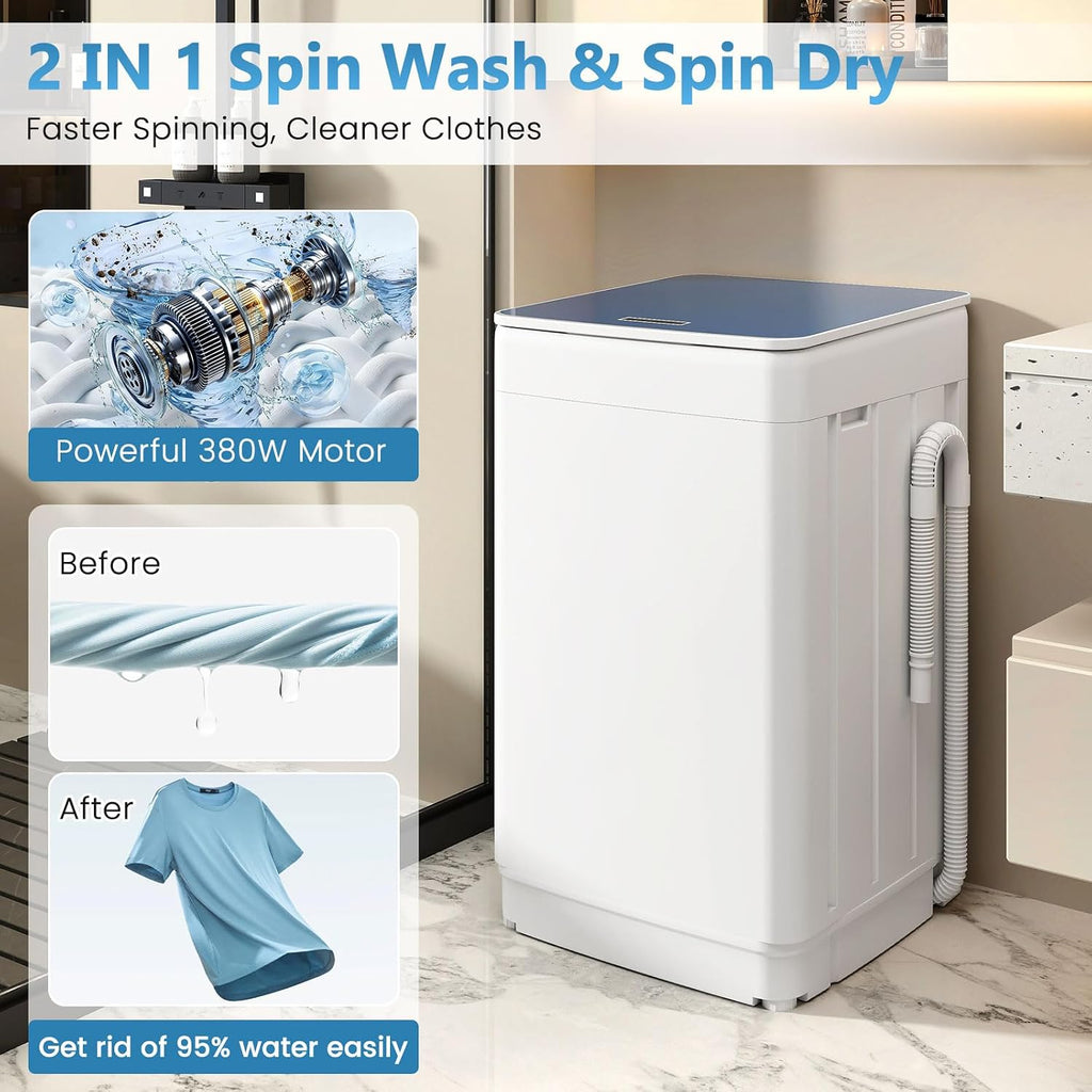 Auertech Portable Washing Machine, 2.0 cu.ft Capacity Fully Automatic Washer with Drain Pump, 7 Programs, 4 Water Levels, Portable Washer Dryer Combo for Apartment, RV, Dorm