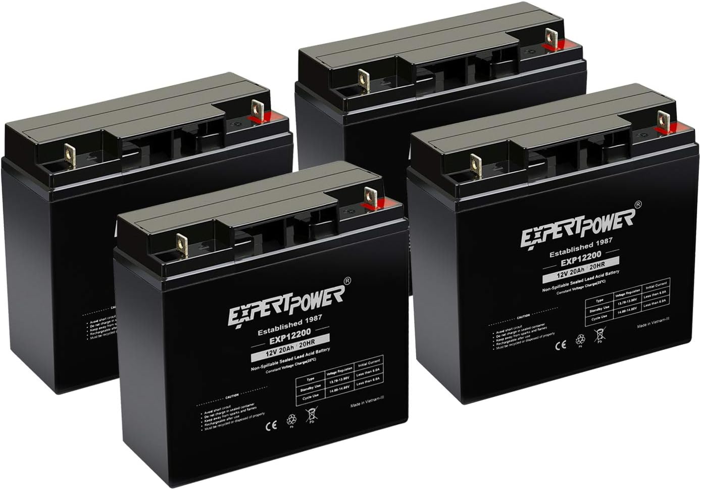 ExpertPower 4 Pack EXP12200 12V 20Ah - SLA Rechargeable 12V Battery for Ride on Toys, UPS, Lawn Mower, Generator, Medical Devices, Wheelchair, Mobility Scooter Battery Replacement 12 Volt AGM