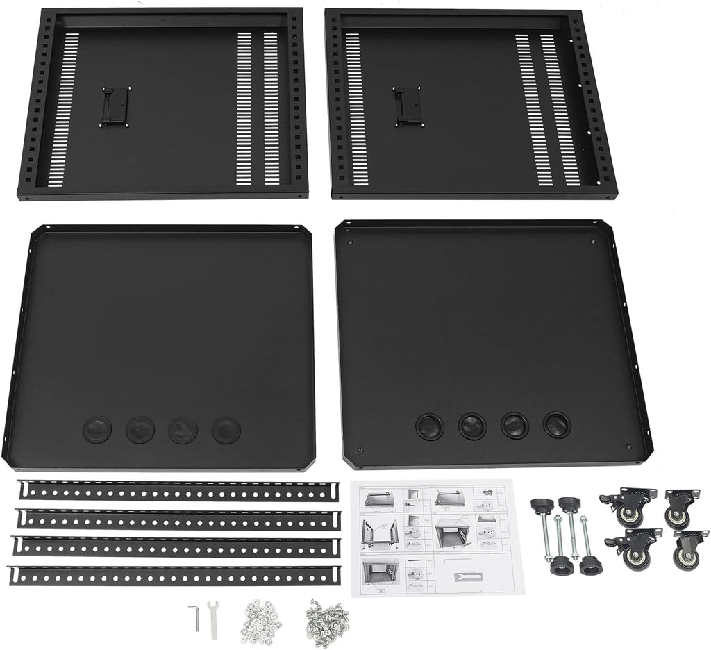 12U Network & Stereo Rack, Steel Open Frame Home Studio Rack with Caster Wheels, Video Stage Stereo Equipment Storage Cabinet Stand On Wheels