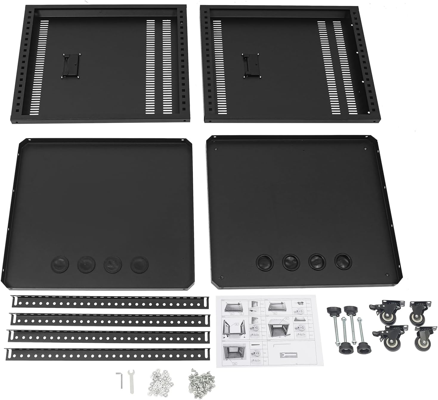 12U Network & Stereo Rack, Steel Open Frame Home Studio Rack with Caster Wheels, Video Stage Stereo Equipment Storage Cabinet Stand On Wheels