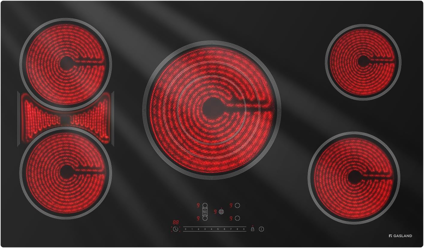 GASLAND 36 Inch Electric Cooktop, 5 Burners Glass Stove Top, ETL & FCC Certificated, 9200W Built-in Radiant Ceramic Cooktop, Slide Touch Control, Child Safety Lock, Hot Surface Indicator, 220V
