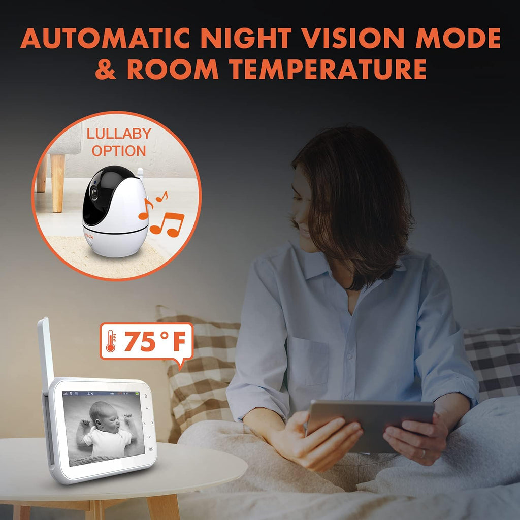 REXING BM1 Baby Monitor w/Recording Capabilities 4.5' IPS Display, 720p Video/Audio, Two-Way Talking, Microphone/Speaker, 1000ft Range, Night Vision,Thermal Monitor, Cry/Sound Detection,Lullaby Music