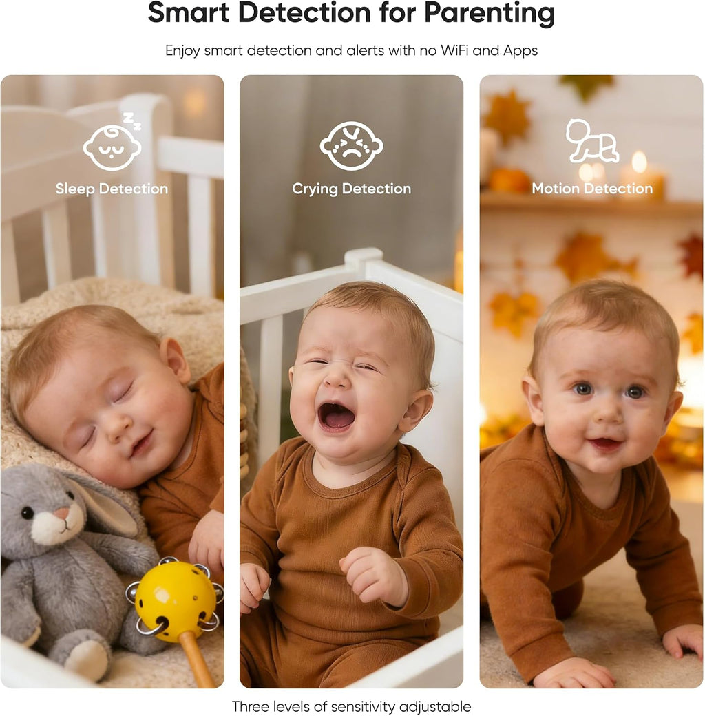 bonoch 2K 5.5' Baby Monitor No WiFi, 1600ft Long Range Video Baby Monitor with Camera and Audio, 240h Battery, White Noise, Hack-Proof, Night Vision, Smart Detect for Cry/Sleep Turnover/Motion