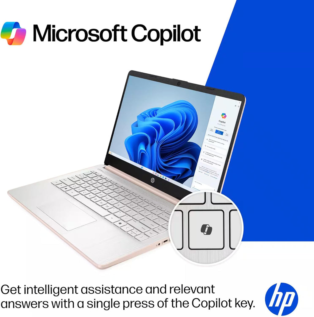 HP 14' Rose Gold Laptop for Student Business 2026, Office 365 Included, Copilot AI, Intel CPU, 16GB RAM, 64GB eMMC, w/Accessories, Light & Slim, 4K Graphics, Windows 11S
