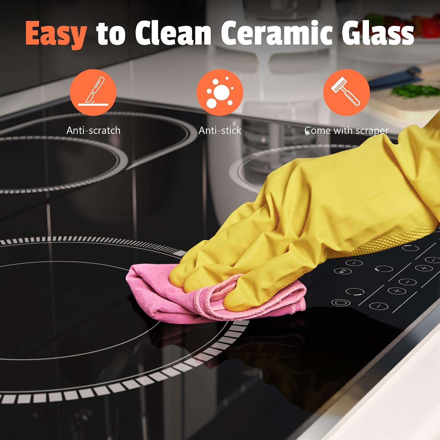 24 Inch Electric Cooktop 4 Burners, Pladeca 6600W Electric Stove Touch Control, 220-240V Built-in Radiant Stove Top with Safety Lock, Timer, Pause Control, Extended Zone, Hard Wire(No Plug)