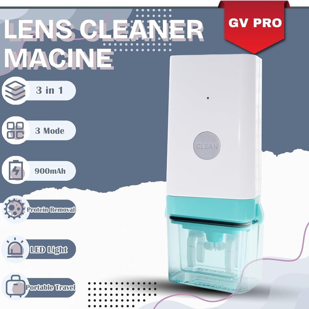 3in1 Multipurpose Hard Contact Lens Cleaner GV Pro – Daily Cleaning Machine for Rigid Gas Permeable Lenses (RGB, Ortho-K), 3in1 Multifunction Cleaning Soaking, &Storing Function Suit for Travel Kit