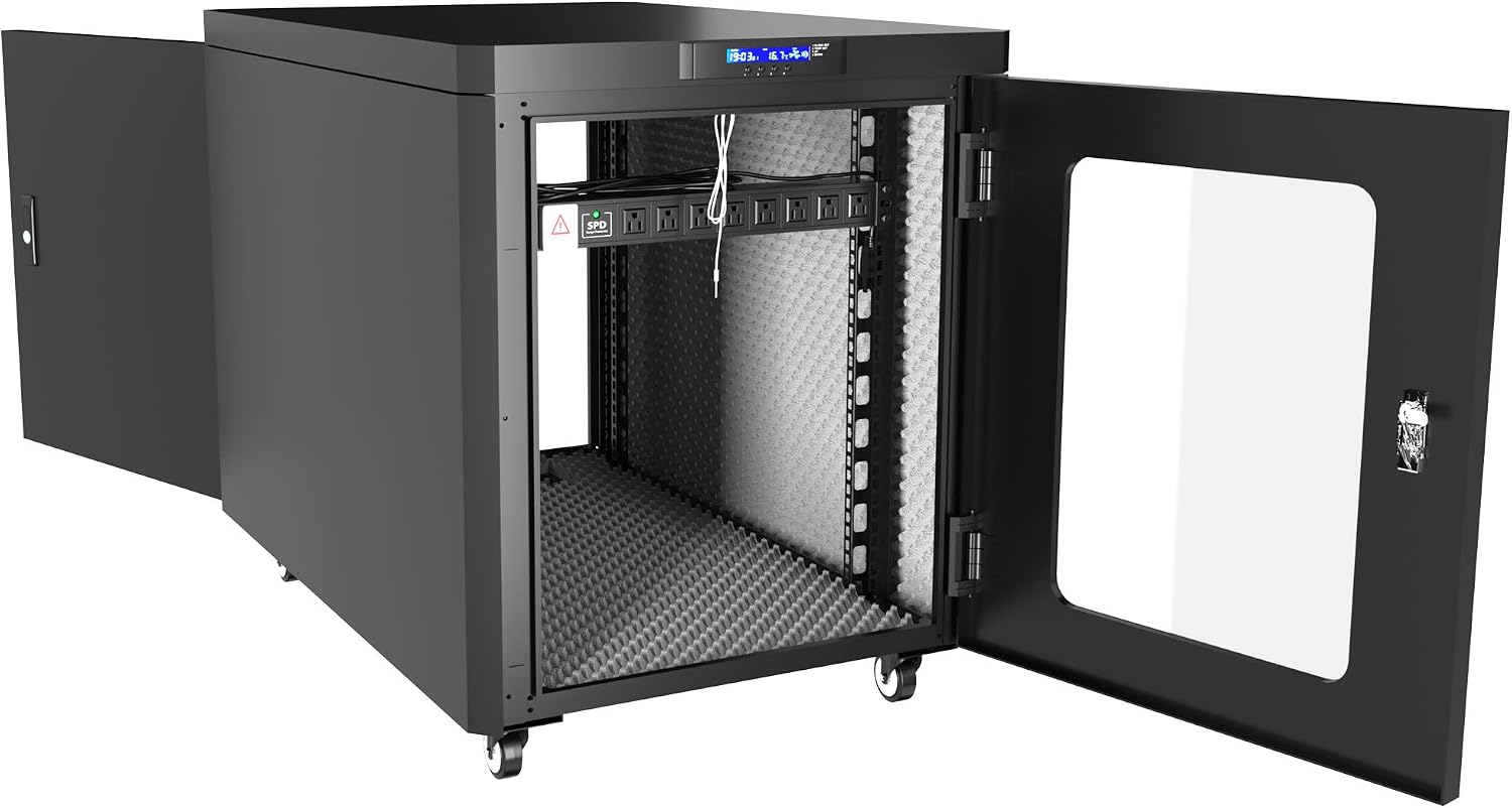 Sysracks Soundproof Server Rack Quiet - Acoustic Sound Proof Cabinet for Servers - Up to 36% Noise Reduction - Locking Server Enclosure - Silent Networking Cabinet - Noise Sound Dampening Box (15U)