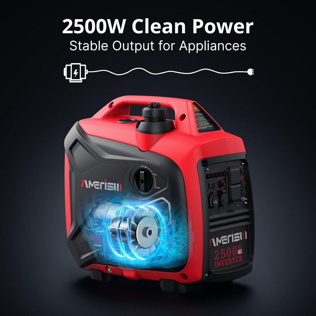 AMERISUN 2500-Watt Gas Powered Portable Inverter Generator, CO Sensor, Super Quiet for Home Backup, Emergency, Camping, EPA Compliant