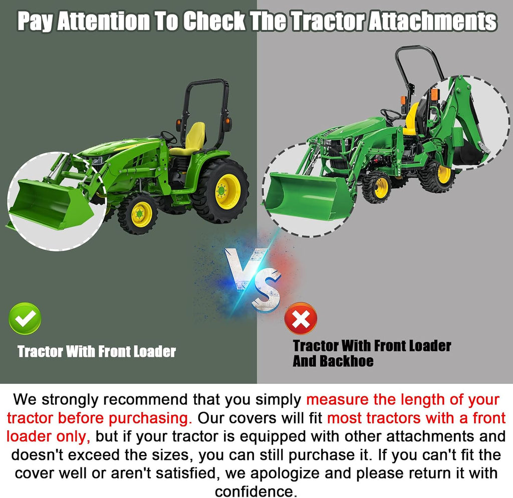 Waterproof Full Tractors Cover Replace for John Deere 1,2,3 Series 1025R 2320 2720 3520, Kubota Without Backhoe, 600D Oxford Cloth Tractors Cover for Snow Rain Dust Protection