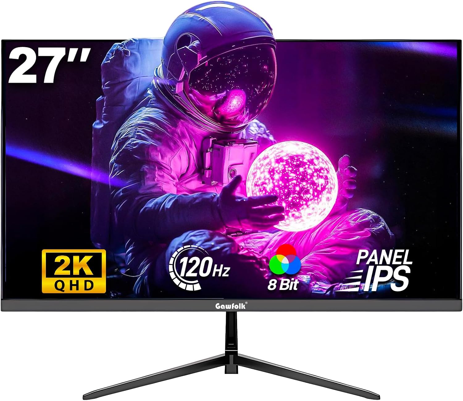 Gawfolk 27 Inch Gaming Monitor IPS 120Hz, QHD 2560 * 1440p PC Monitors, Computer Screen for Home & Office, Support HDMI & DP, Wall Mount Compatible 75 * 75mm, Black