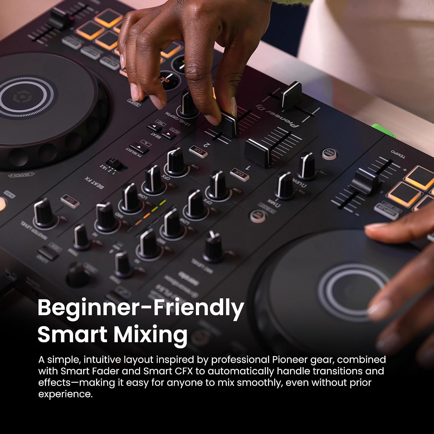 Pioneer DJ DDJ-FLX4 2-Channel DJ Controller - Black Bundle with Laptop Stand, Headphones, and Austin Bazaar Polishing Cloth