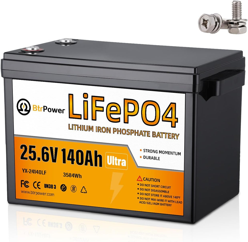 24V 140Ah Lithium Battery,3584Wh Deep Cycle LiFePO4 Battery with 100A BMS,5000+ Cycles,Perfect for Home Storage and Off-Grid,Camping,Solar,Bankup Power etc