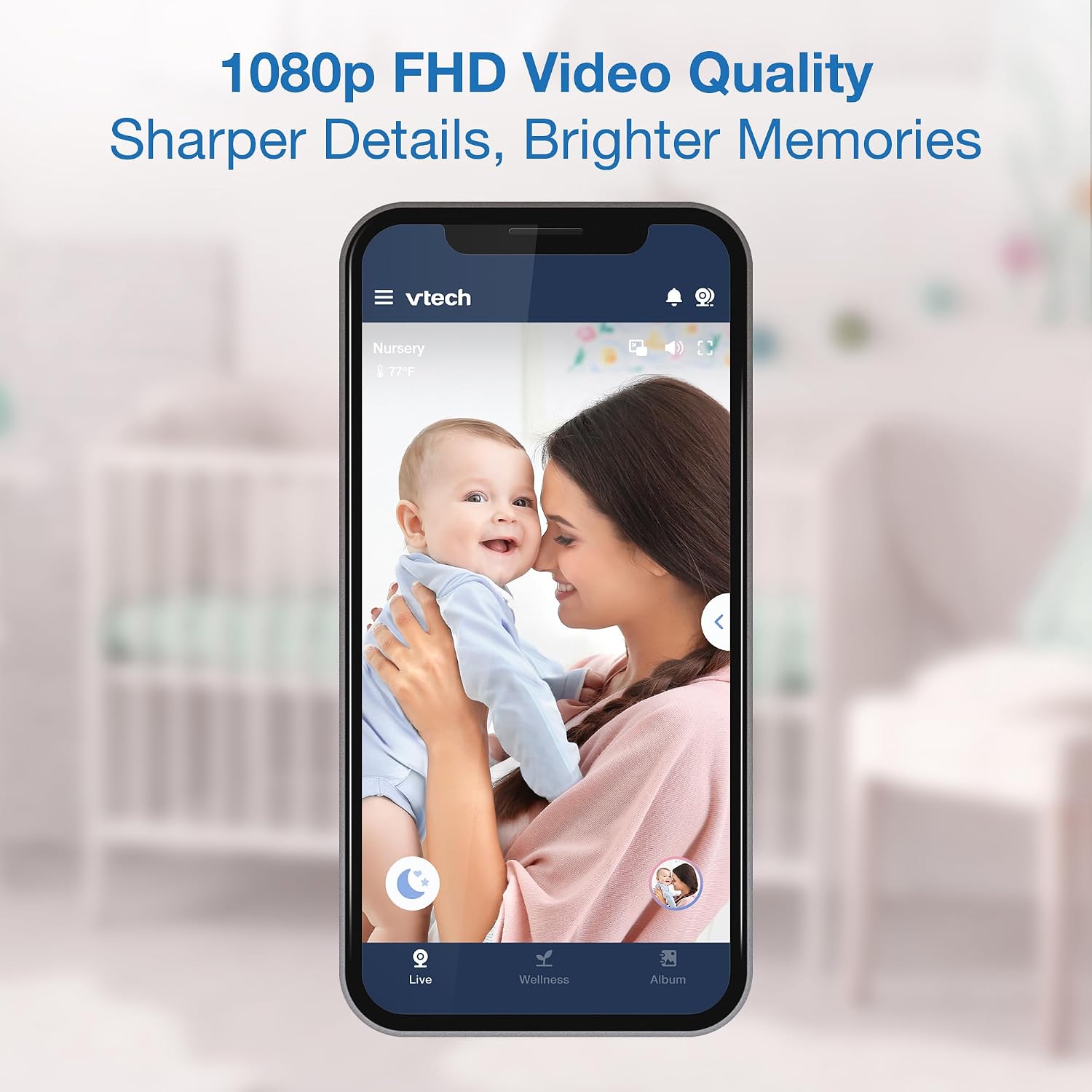 VTech Smart WiFi 7' HD Display Video Baby Monitor, 1080p HD Camera via App, Pan-Tilt-Zoom, Night Light, 2-Way Talk, 2K CMOS Video Sensor, Wide-Angle Viewing, Rechargeable Battery, Free App: RM7866HD