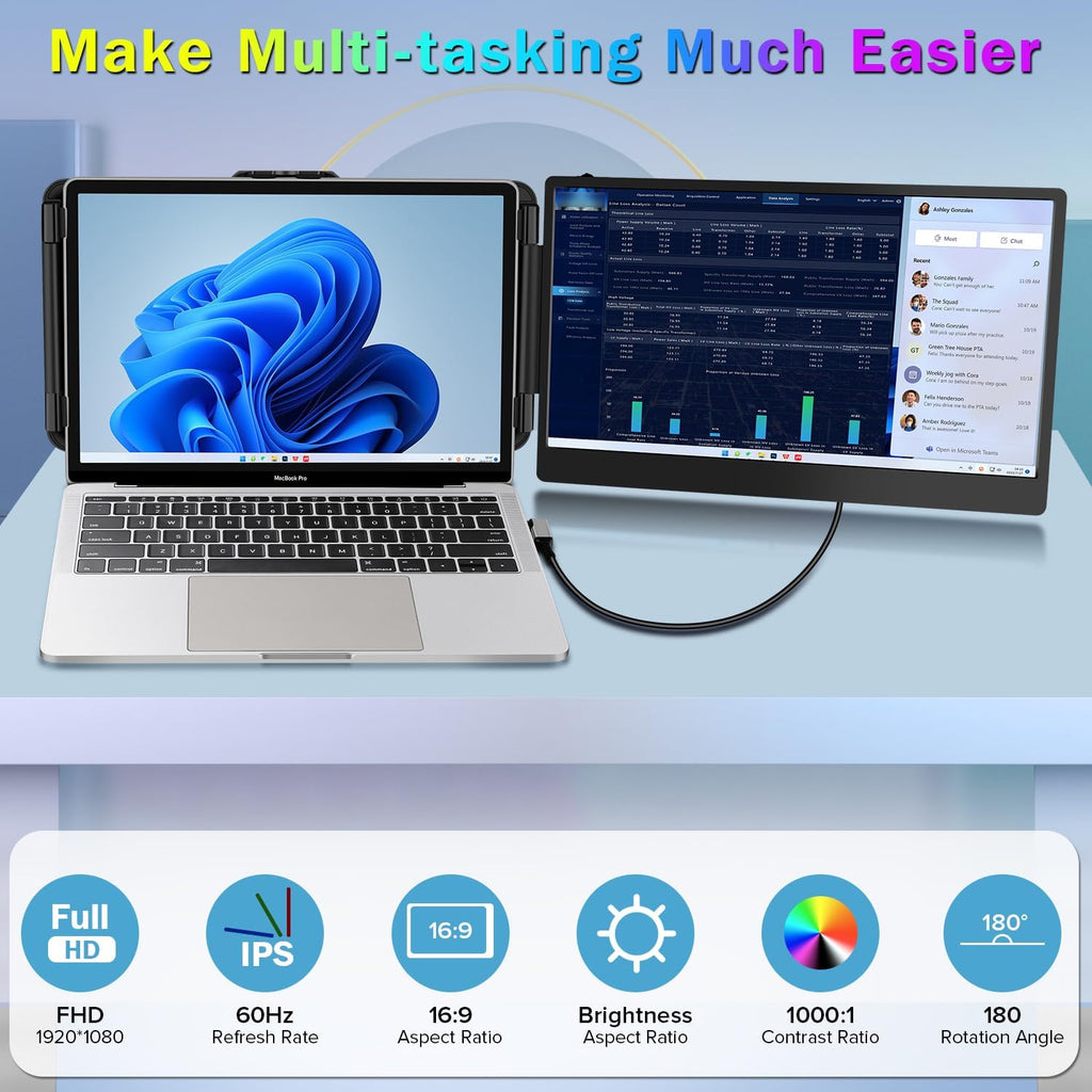 2023 Upgraded S1 14' Portable Monitor for Laptop Screen Extender Monitor 1080P FHD IPS Dual Laptop Monitor Extender Plug and Play Type-C/HDMI for 13-17.3inch Laptop（Windows,Mac,Android, Dex）