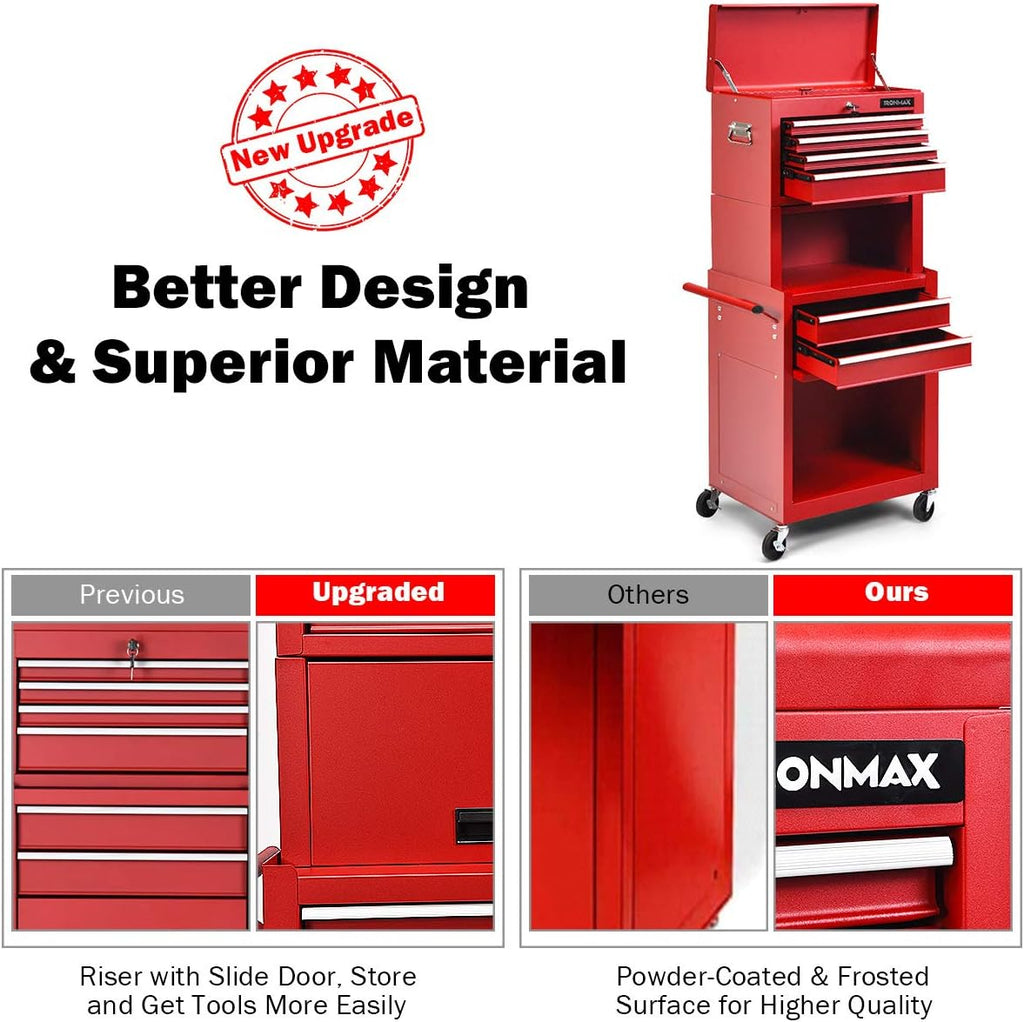 Goplus Tool Chest, 3-in-1 Rolling 6 Drawers Tool Cabinet with Detachable Top Toolbox, Middle Tool Storage, Universal Lockable Wheels, Protective Liner, Auto Lock, Metal Tool Box for Garage Workshop