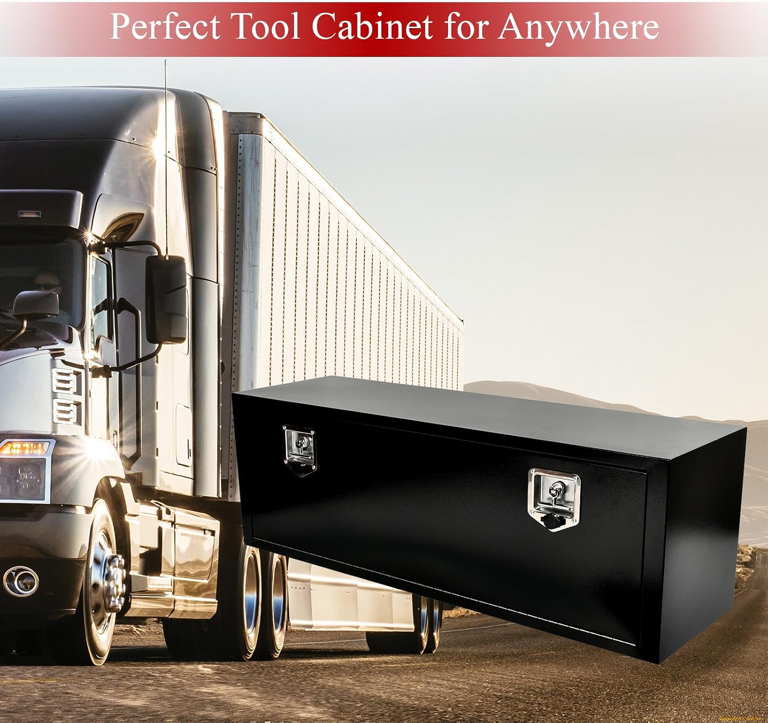 48'' Inch Steel Underbody Truck Tool Box & T-Handle Latch Heavy Duty for Trucks Trailers RV ATV Pickup Trucks Flatbeds Organization Storage Job Tool Chest -48'(L) x 14'(W) x 16'(H) Black
