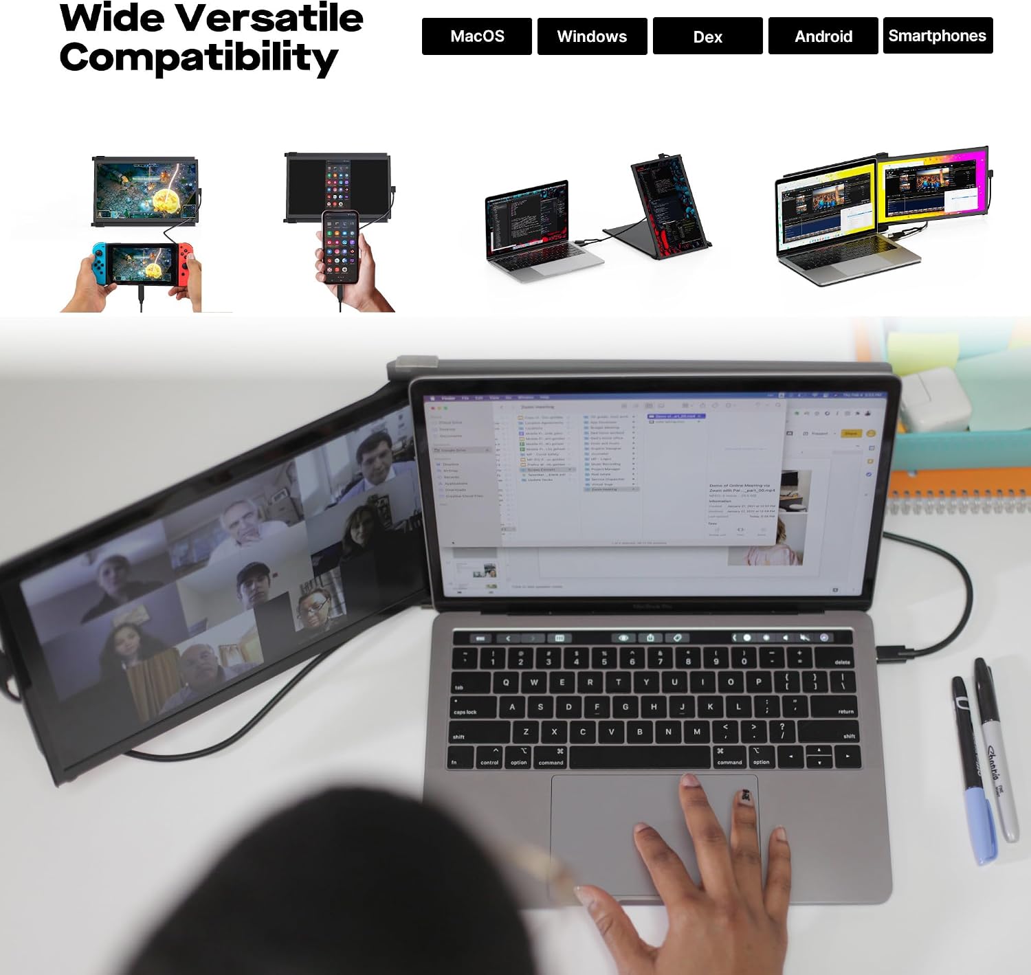 Portable Monitor for Laptops, New Mobile Pixels Duex Plus DS 13.3' FHD 1080P Laptops Screen Extender, USB Type-C/HDMI Plug and Play Laptop Extended Monitor, Windows/macOS/Android/Switch Compatible