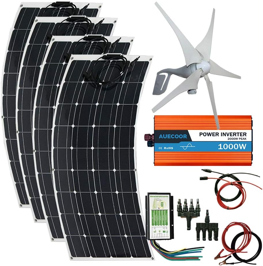 800W Solar Wind Kit: 400W Wind Turbines + 4x100W Solar Panel + Hybrid Controller + Peak 2000W Inverter