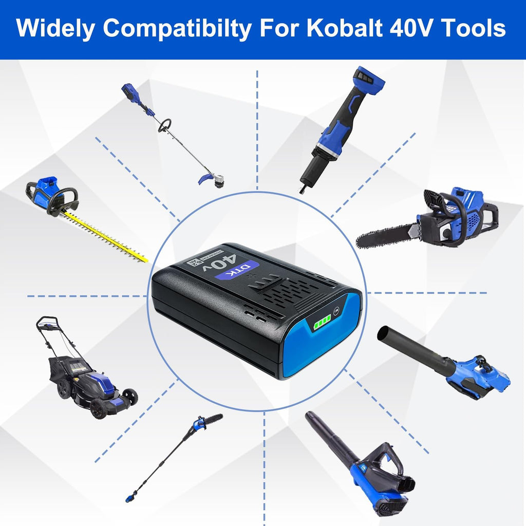 DTK Replacement for Kobalt 40V Battery 6200mAh Cordless Power Tool Battery KPM1040A-03, KM-1640-06, KM 4040-06,2 Packs
