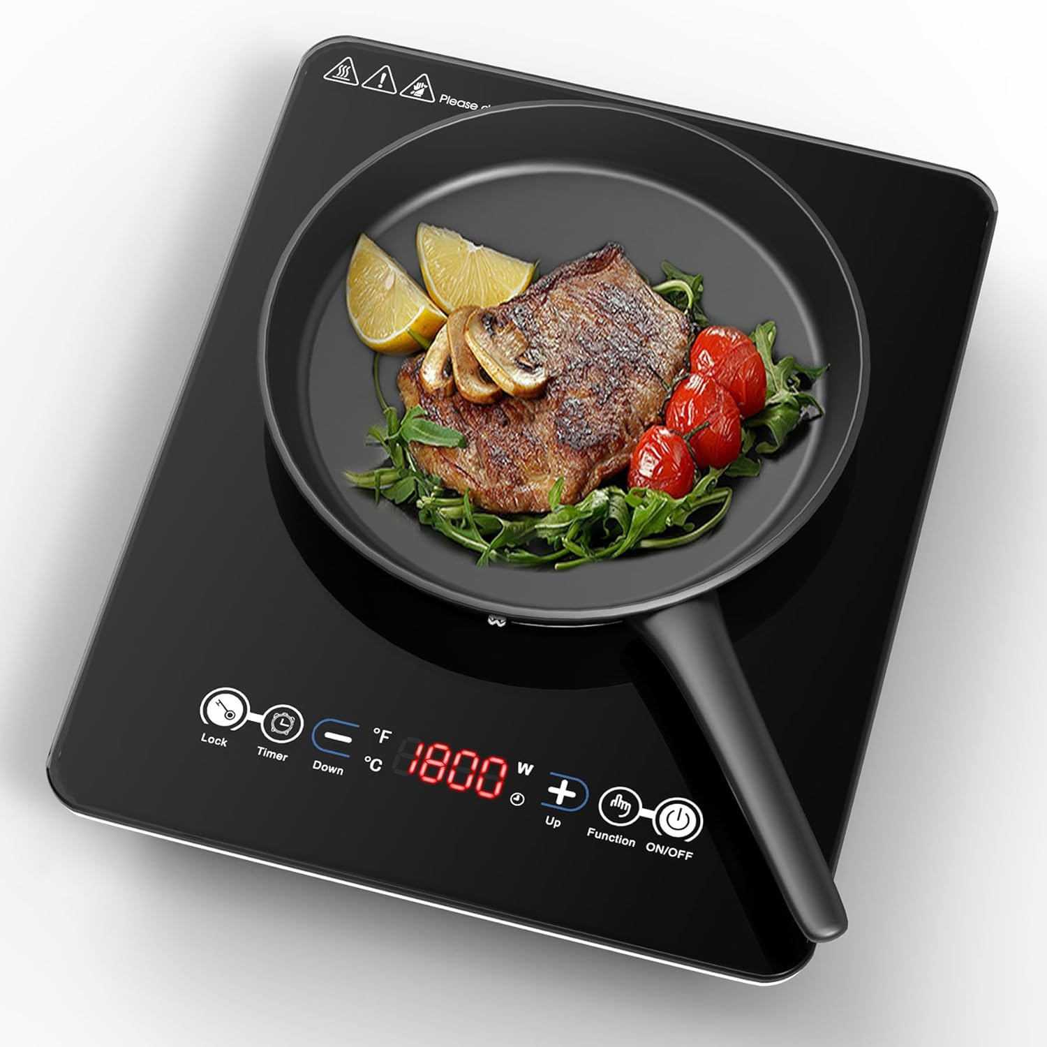 VBGK Portable Induction Cooktop With Ultra Thin Body, Low Noise Hot Plate With 1800W Sensor Touch Single Electric Cooktops Countertop Stove With 9 Temperature & Power Levels, 3-hour Timer, Safety Lock