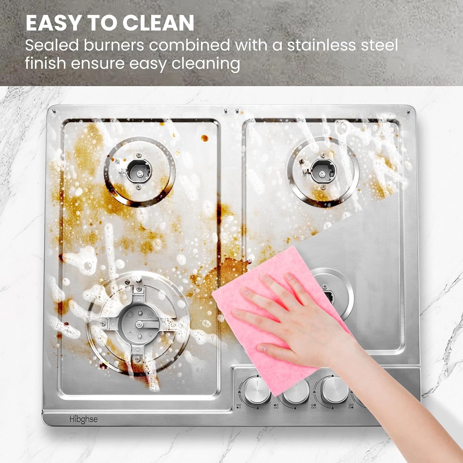 24 inch Gas Cooktop, Bulit-in 4 Burners Gas Stove Stainless Steel Stove Top with Thermocouple Protection, LPG/NG Convertible Propane Cooktops