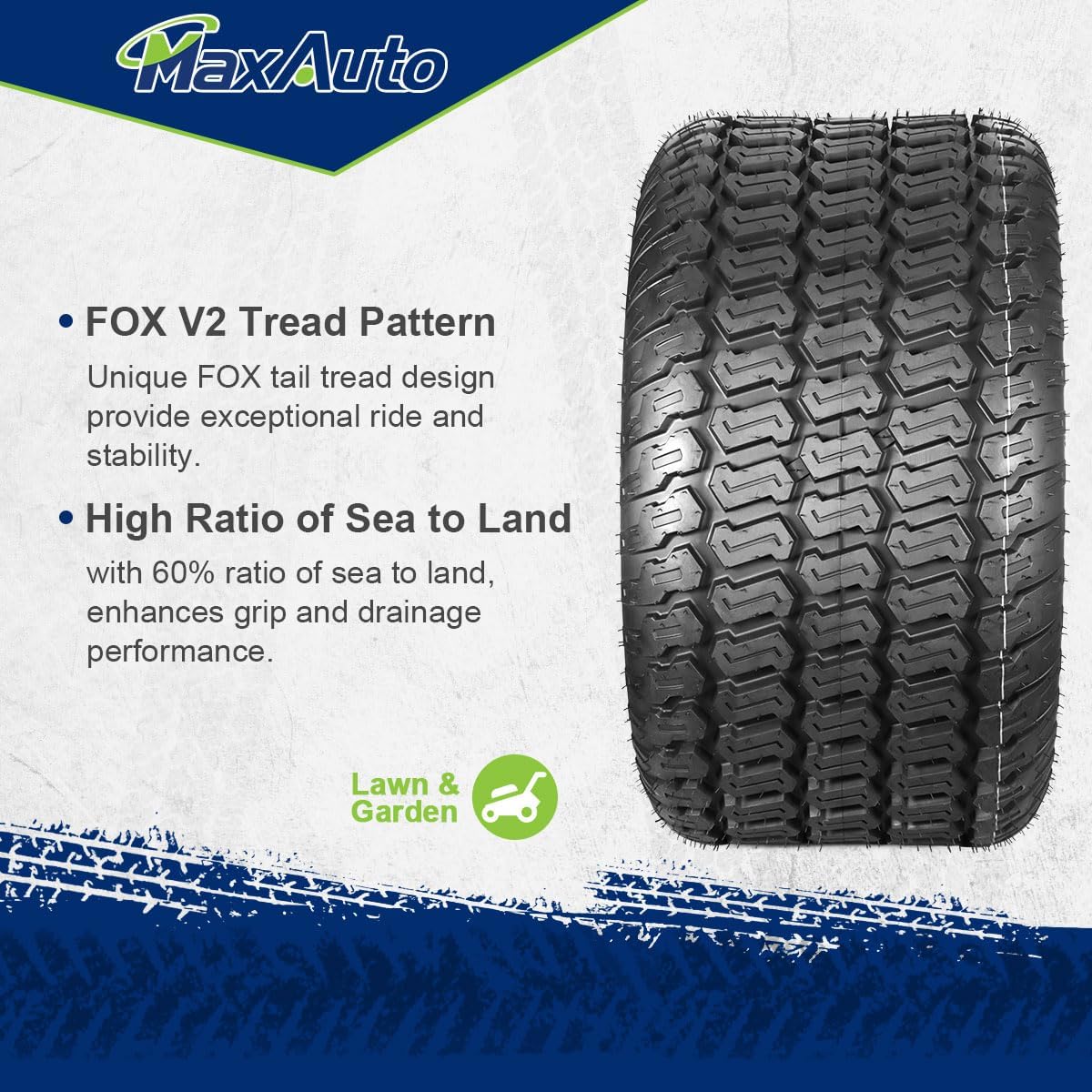 MaxAuto 24x12.00-12 Turf Lawn Mower Golf Cart Tractor Tires 4Ply P332 Tubeless, Set of 2