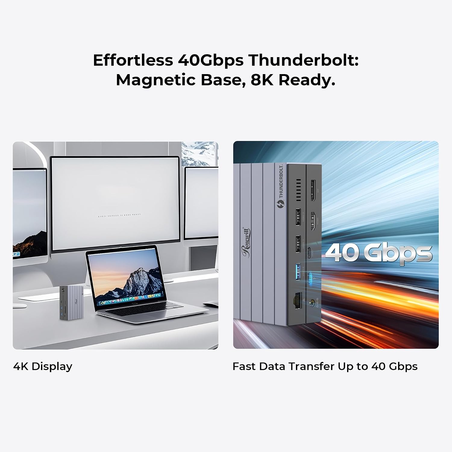 Rosewill 14-in-1 Thunderbolt 4 Certified, Laptop Docking Station with 100W Charging, 8K Display, Triple 4K Monitor Display for Windows and Mac, 135W Power Adapter & 40Gbps Data Transfer - RHUB-TB14