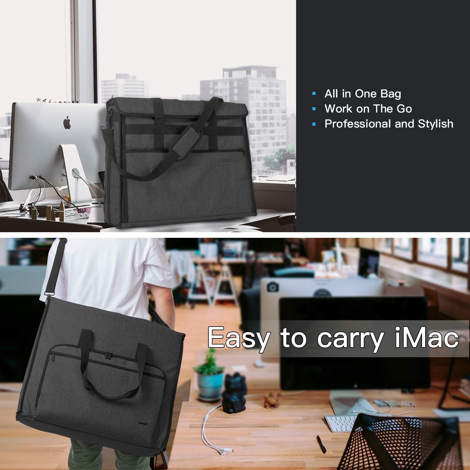 Damero Carrying Tote Bag Compatible with Apple 21.5' iMac Desktop Computer, Travel Storage Bag for iMac 21.5-inch and Other Accessories, Black