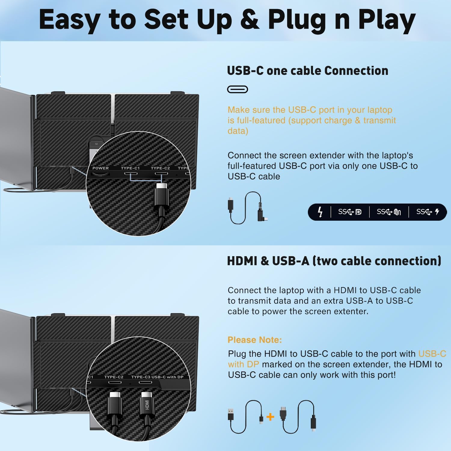 KEFEYA Laptop Screen Extender, 14' FHD 1080P Portable Monitor for Laptops, 0.19' Ultra-Thin Laptop Monitor Extender for 13-17' with USB-C/HDMI Port, Plug n Play for Windows/Mac/Android/Switch/PS5