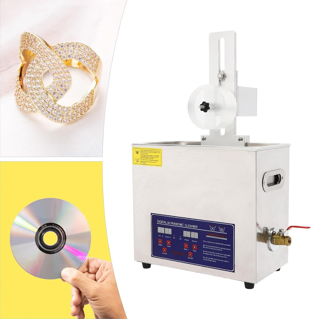 6.5L Ultrasonic Washing Machine,100V Discs Cleaning Machine,Adjustable Stand Glasses Cleaner with Ball-shaped Basket for Hardware,4.92 ft Cord