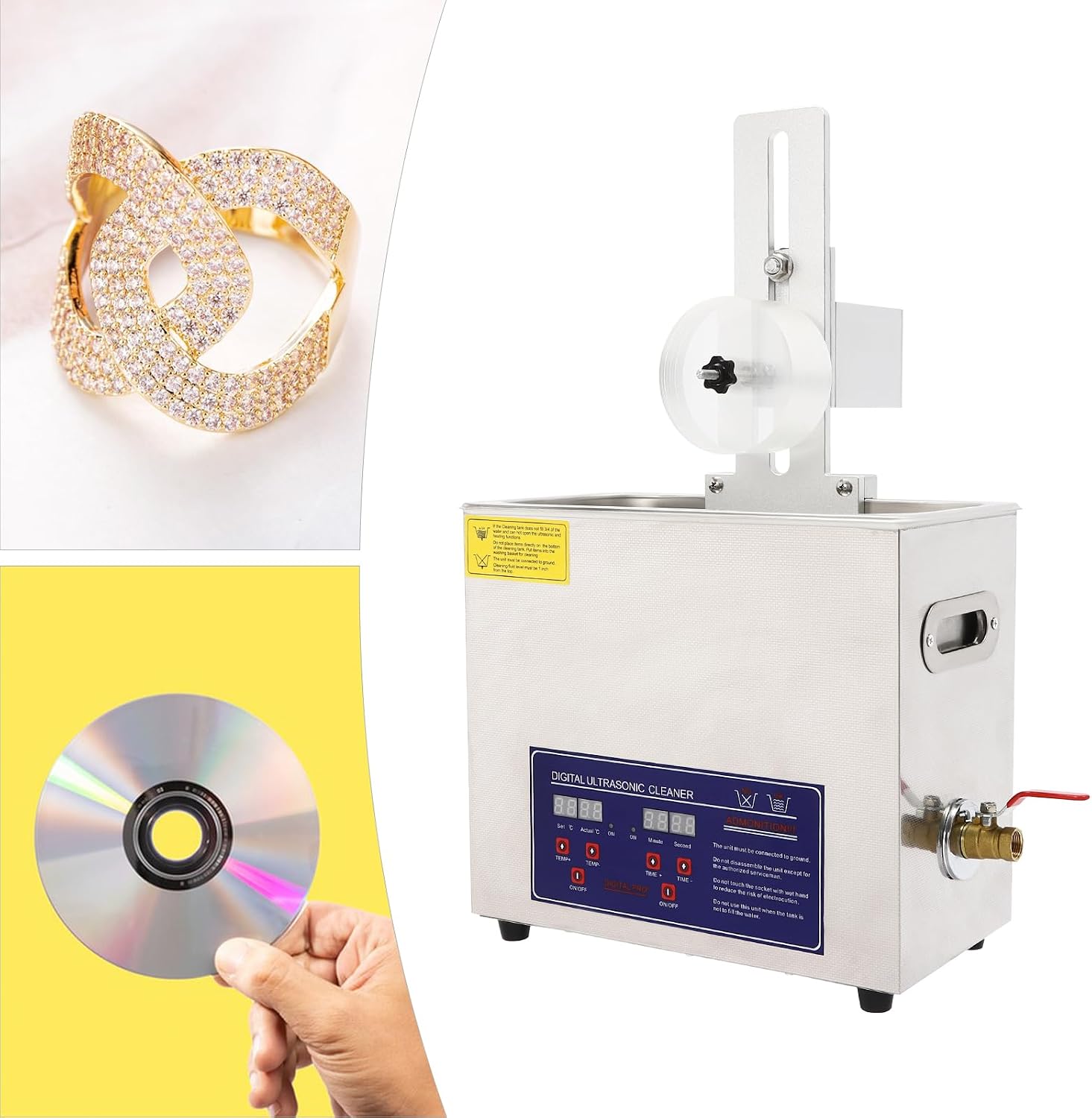 6.5L Ultrasonic Washing Machine,100V Discs Cleaning Machine,Adjustable Stand Glasses Cleaner with Ball-shaped Basket for Hardware,4.92 ft Cord