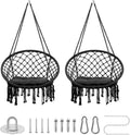 Hammock Chair, 330Lbs Swing Chair for Bedroom, Swing Chair with Comfy Cushion, Hanging Chair, for Bedroom, Porch, Adults, Balcony (Blcak 2PCS)