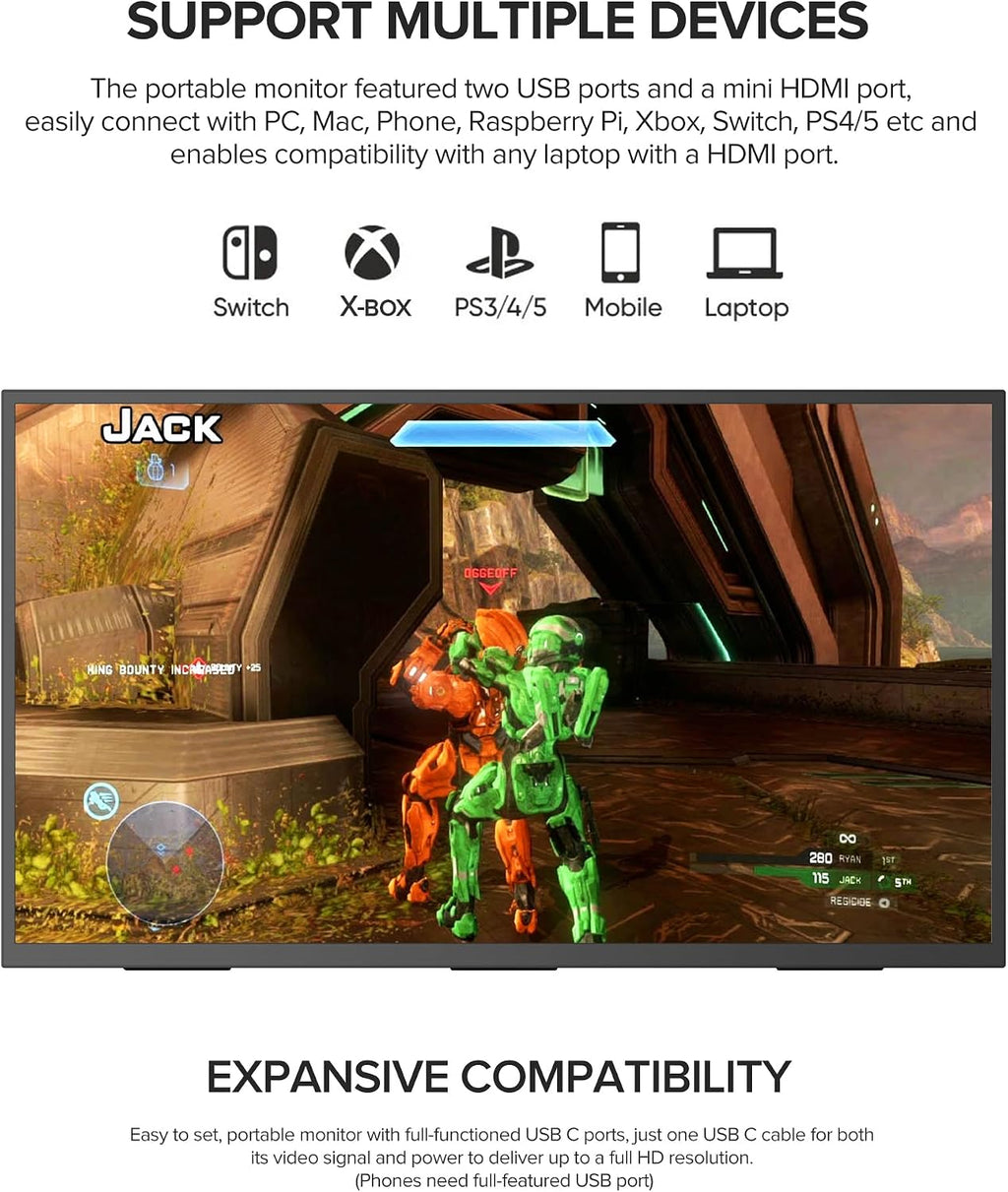 UPERFECT 24' 120Hz QLED Portable Touchscreen Monitor 1080P 125% sRGB 400Nits w/Stand & VESA, HDMI USB-C Travel Monitor for Laptop/Gaming Devices/Phone/Mini PC, External Second Screen for Gaming & Work