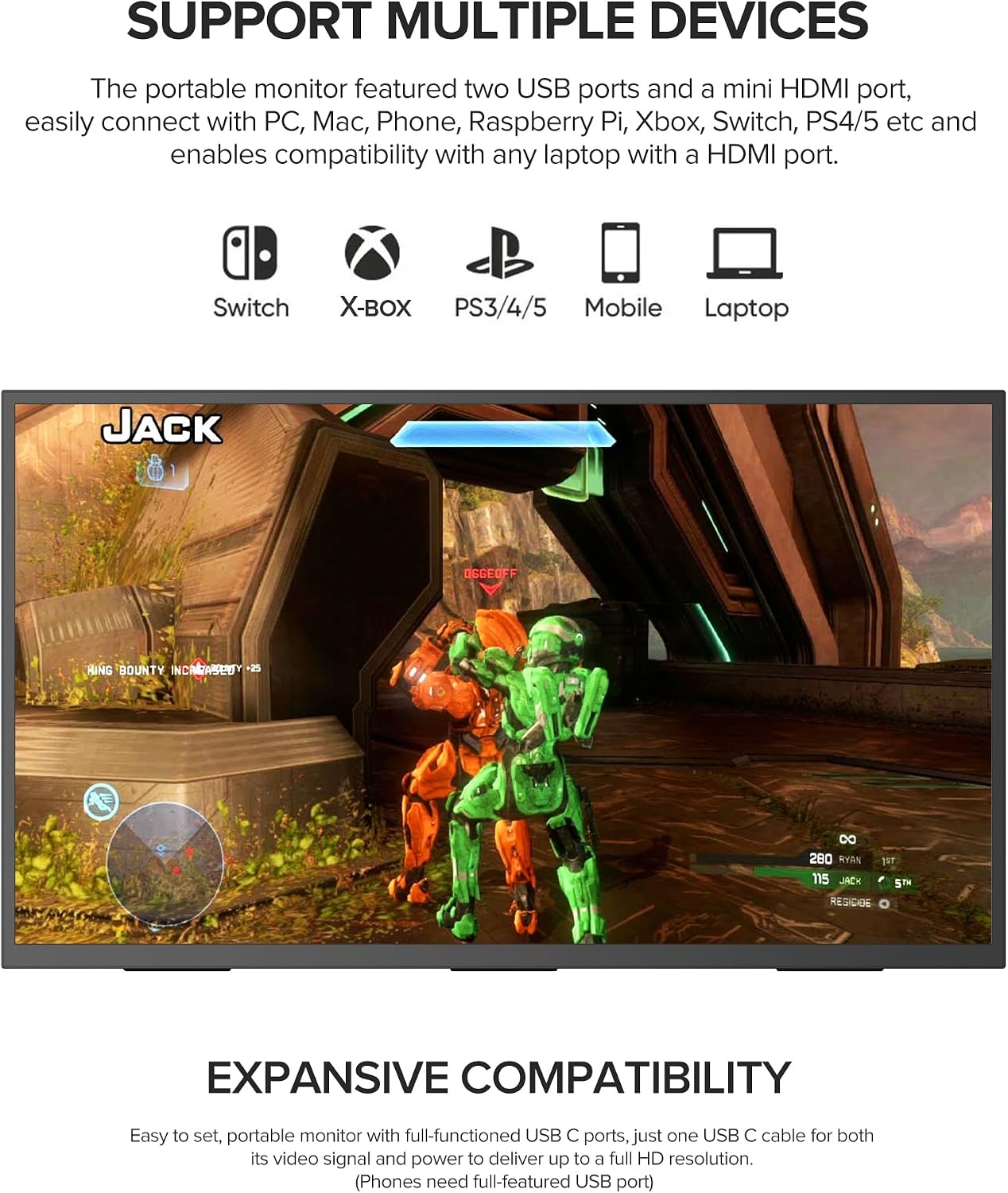 UPERFECT 24' 120Hz QLED Portable Touchscreen Monitor 1080P 125% sRGB 400Nits w/Stand & VESA, HDMI USB-C Travel Monitor for Laptop/Gaming Devices/Phone/Mini PC, External Second Screen for Gaming & Work