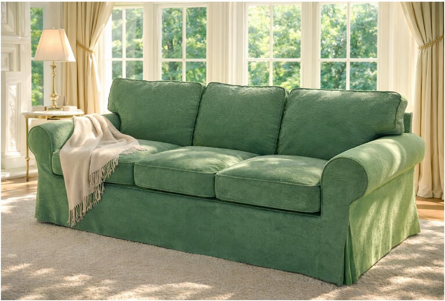 Heavy Duty UPPLAND (Not EKTORP) Sofa Cover Replacement Compatible with IKEA UPPLAND 3 Seat Sofa, Loveseat, Armchair, Sectional Corner, or Footstool Slipcover Only (Uppland 3 Velvet Light Green)