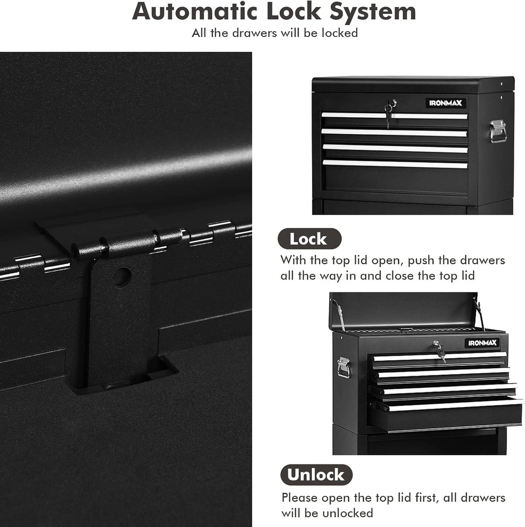 Goplus Tool Chest, 3-in-1 Rolling 6 Drawers Tool Cabinet with Detachable Top Toolbox, Middle Tool Storage, Universal Lockable Wheels, Protective Liner, Auto Lock, Metal Tool Box for Garage Workshop