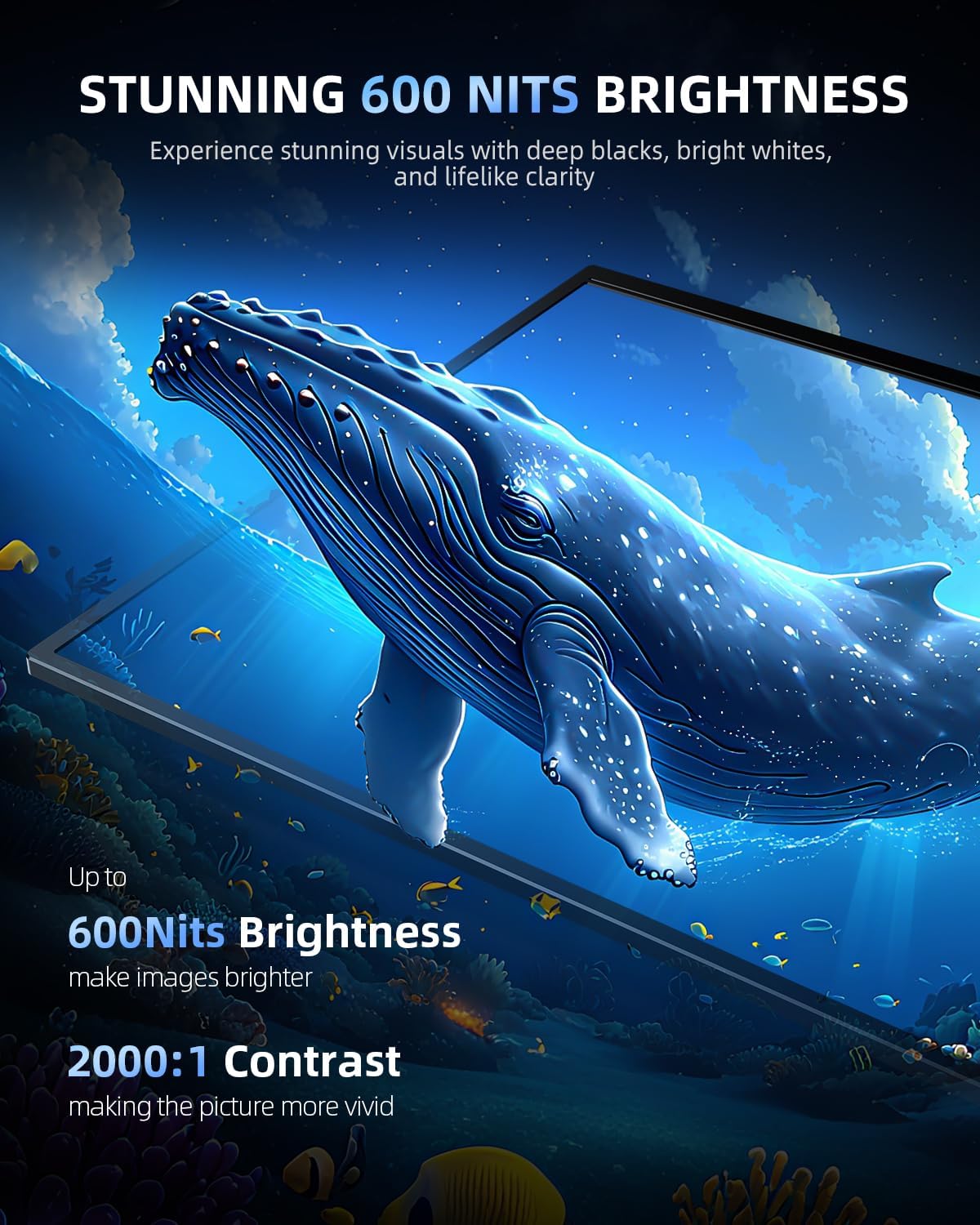 Newsoul 15.6' 4K QLED Portable Monitor, UHD 3840x2400 600 Nits 100% AdobeRGB, USB-C HDMI HDR FreeSync, Second Screen for Laptop MacBook PC Game Consoles, VESA Mountable Travel Monitor with Speakers