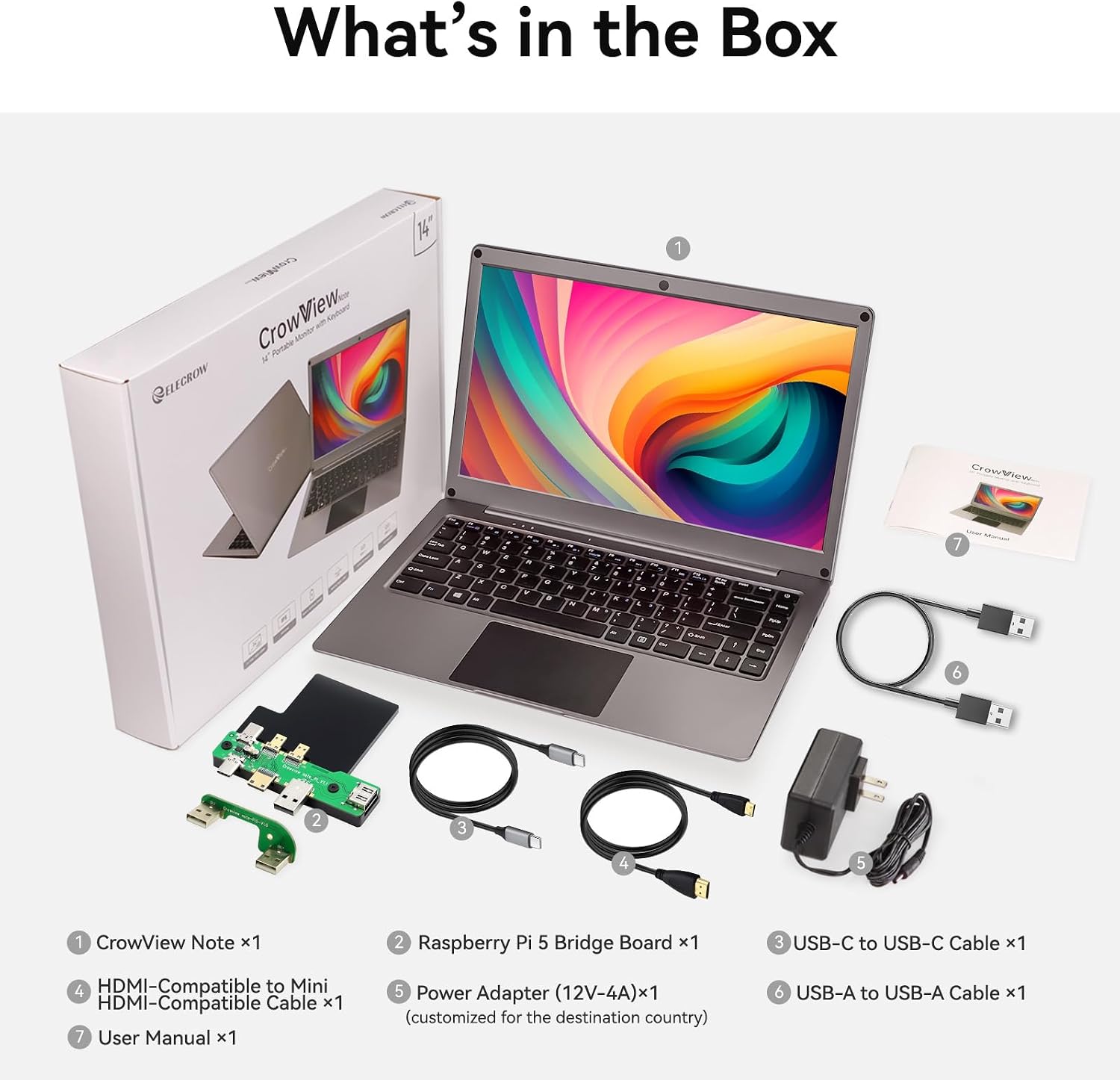 ELECROW Portable Monitor with Keyboard, 14 Inch Lapdock Display with Built-in Battery & RPi5 Adapter, 1080P FHD IPS USB C Computer Monitors Compatible with Raspberry Pi, PC, Phone, Mac, Game Console