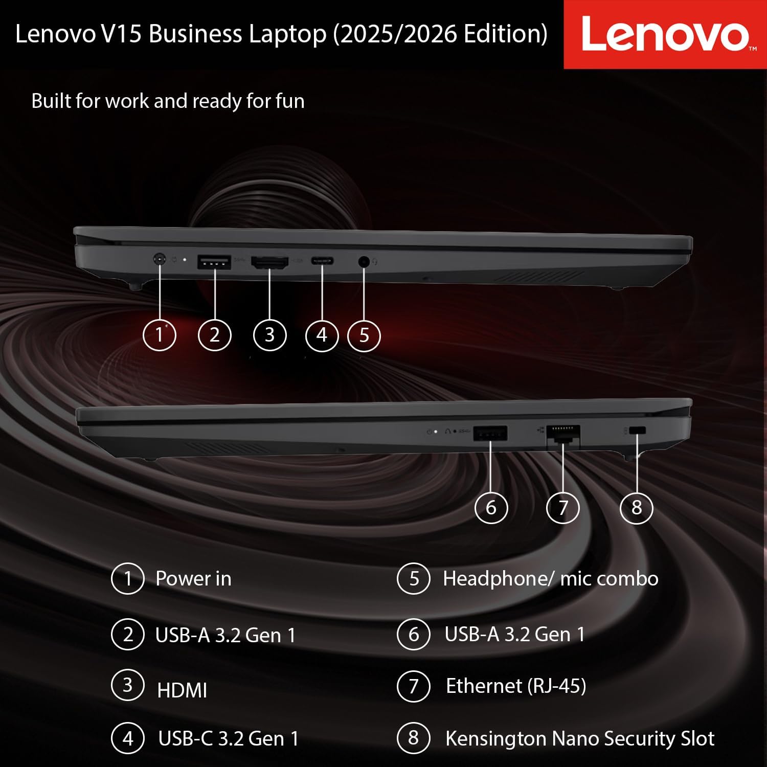 Lenovo 2025-2026 New Generation V15 Business and Student Laptop | 15.6' FHD Display | Intel High-Performance CPU | 8GB RAM | 512GB SSD | Ultra-Quiet Design | Long Battery Life | Windows 11 | WOWPC