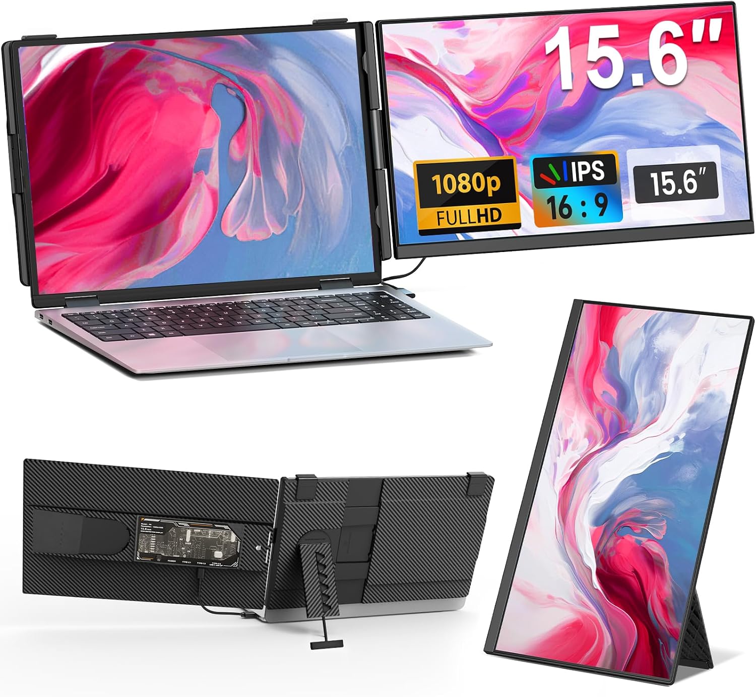 Cevaton Laptop Screen Extender - 15.6' FHD 1080P Portable Monitor for Laptop, Detachable & Plug and Play Dual Monitor Extender for 13'-17.3' Laptops, Compatible with Wins/Mac/Android/Chrome