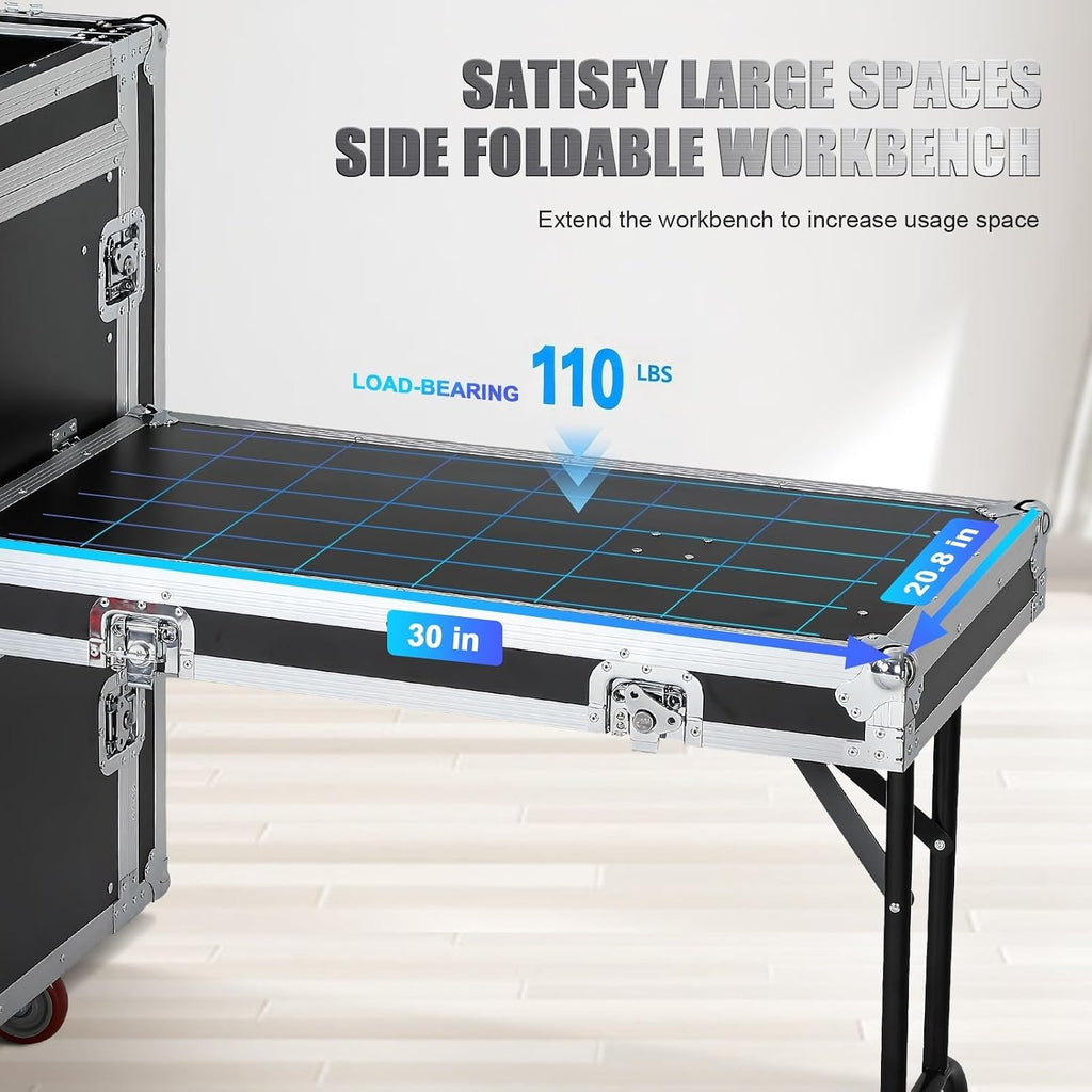 16u Road Case with 60° Slant Mixer Top, 4 Casters - Brake System, 2 Side Table up to 110lb 20' Rackable Depth Plywood & Tour Grade Hardware ATA Rack Cases Audio Mixer for Pro Stage Performance
