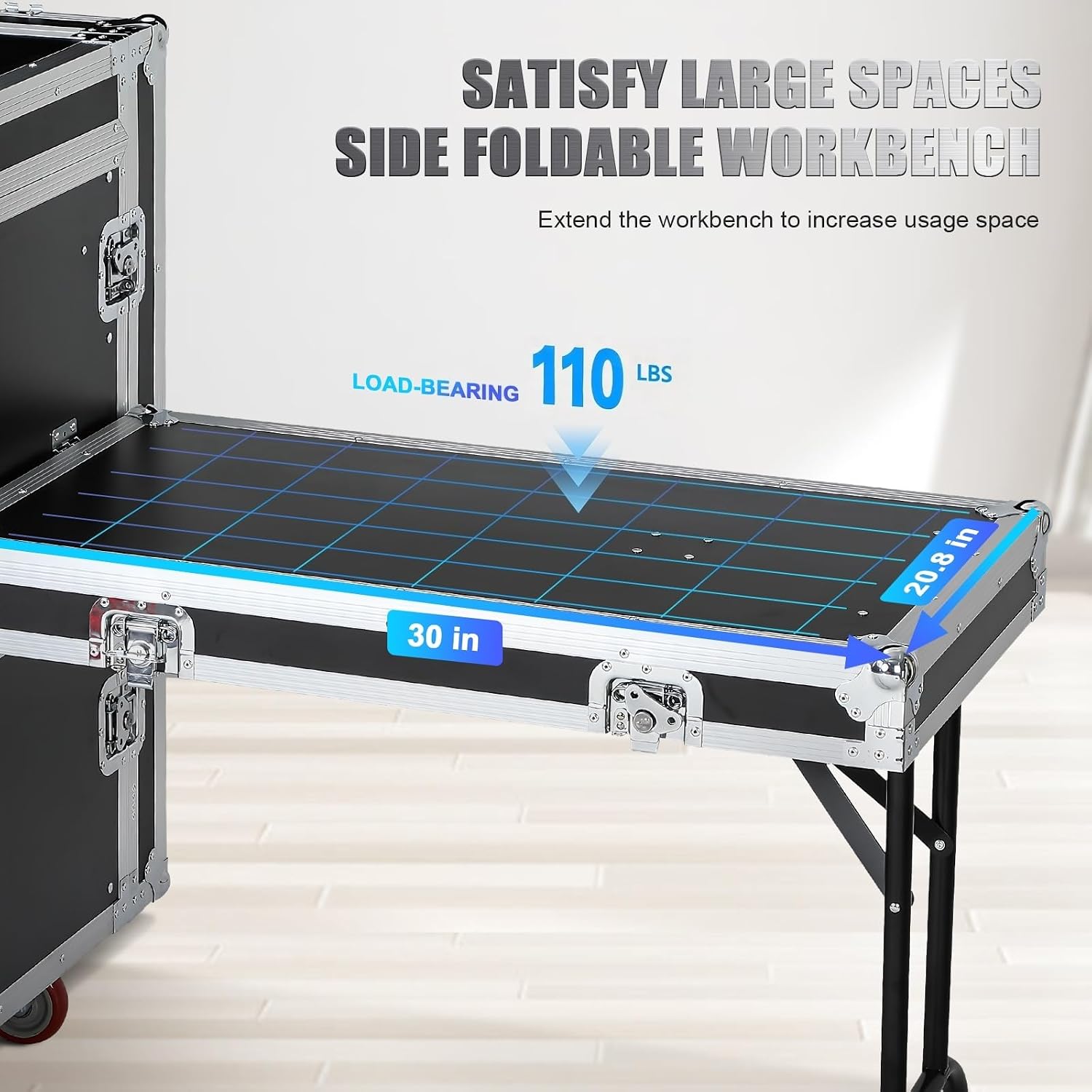 16u Road Case with 60° Slant Mixer Top, 4 Casters - Brake System, 2 Side Table up to 110lb 20' Rackable Depth Plywood & Tour Grade Hardware ATA Rack Cases Audio Mixer for Pro Stage Performance