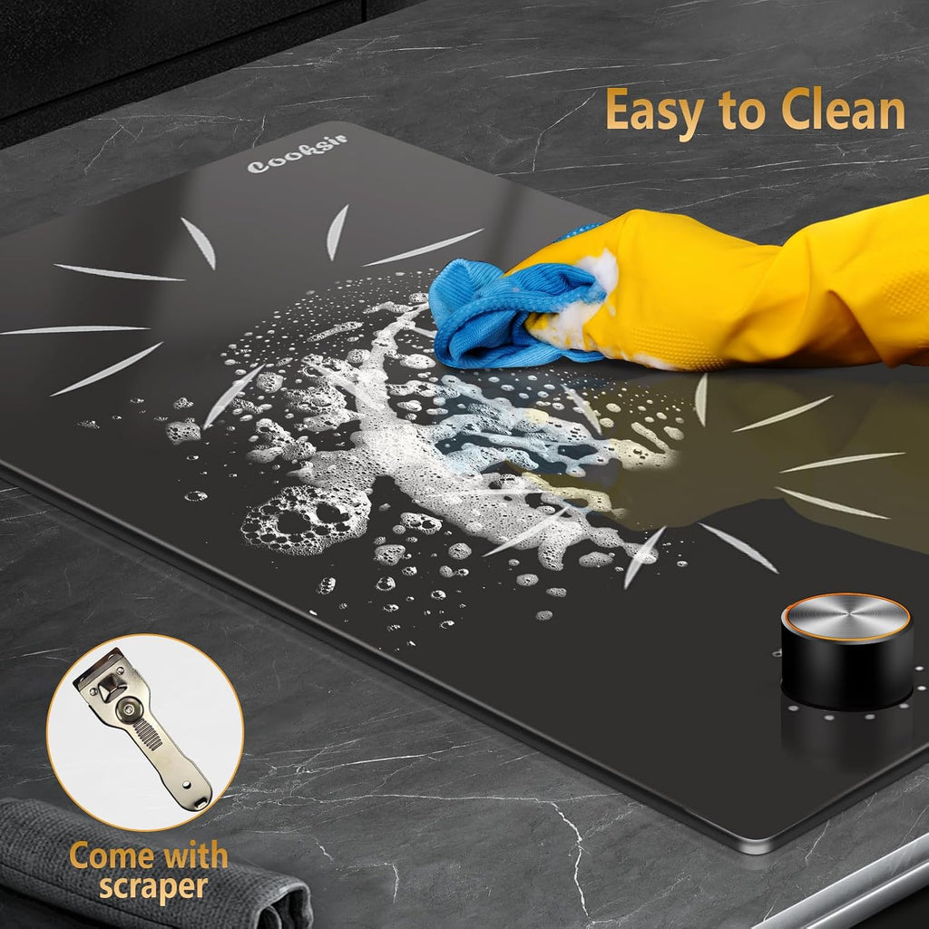 2 Burner Electric Cooktop, 12 Inch Electric Stove Top Built-in & Countertop, 110V Two Burner Electrical Cook Top with Knob Control, 9 Power Level, Over Heat Protection, 2000W, 110V Plug in